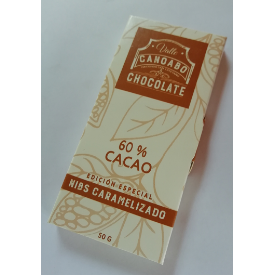 Barra de chocolate con 60% cacao y nibs caramelizados de Canoabo Chocolates Barra de chocolate con 60% cacao y nibs caramelizados de Canoabo Chocolates