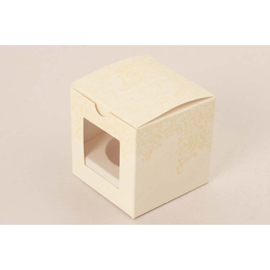 Caja de regalo para 1 mini ponquecito cupcake arabescos perla