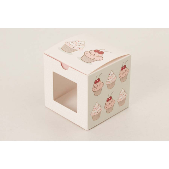 Caja de regalo para 1 mini ponquecito cupcake nevado cereza