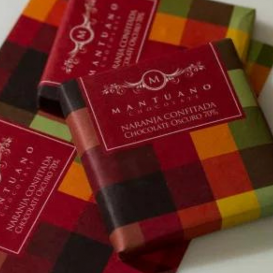 Barra de chocolate 70% naranjas confitadas Mantuano Chocolates de 40 g Barra de chocolate 70% naranjas confitadas Mantuano Chocolates de 40 g