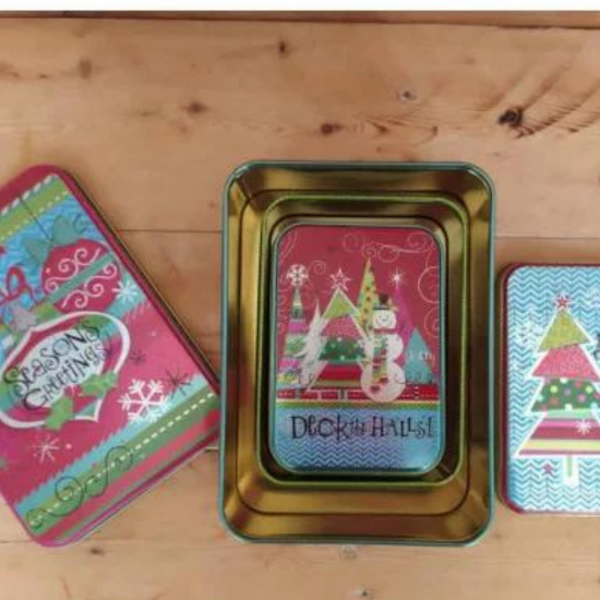 Trío de latas rectangulares Feliz Navidad de Partybox Trío de latas rectangulares Feliz Navidad de Partybox