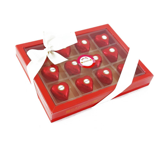 Caja Regalo de 12 bombones en forma corazon de Sander Chocolatier