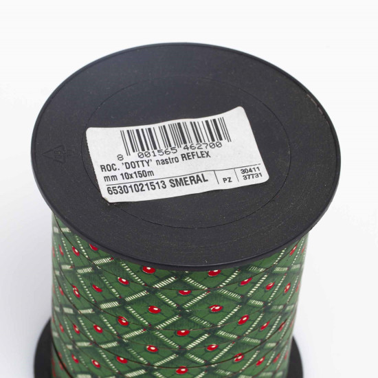 Rollo de Cinta de regalo Reflex Dotty Color Verde Esmeralda con rombos  (1 cm X 150 m) 