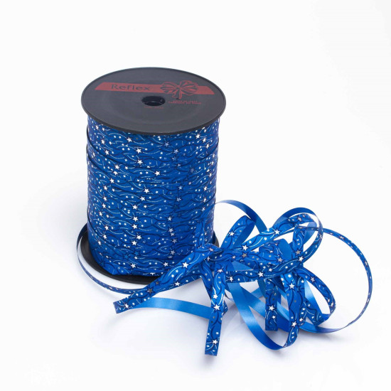 Rollo de Cinta de regalo Reflex Kerry Color Azul Rey con estrellas plateadas  (7 mm X 250 m) 