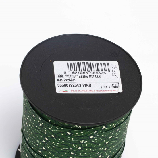 Rollo de Cinta de regalo Reflex Kerry Color Verde Oscuro con estrellas plateadas  (7 mm X 250 m) 