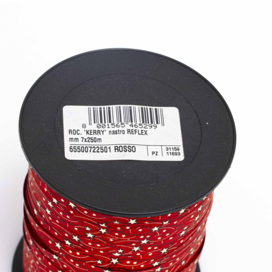 Rollo de Cinta de regalo Reflex Kerry Color Rojo con estrellas plateadas  (7 mm X 250 m) 
