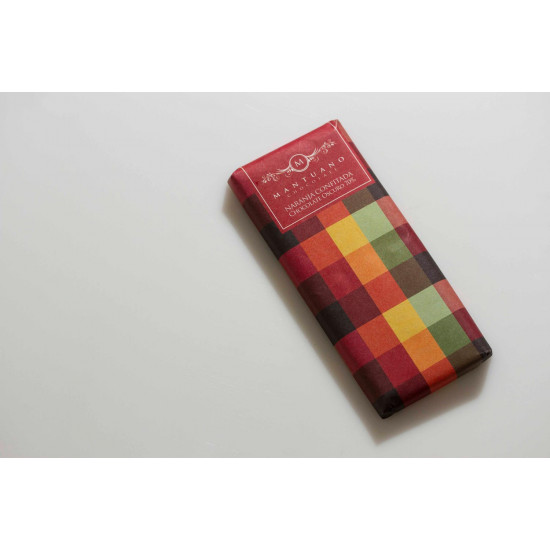 Barra de chocolate oscuro 70% con naranjas confitadas Mantuano de 80 g Barra de chocolate oscuro 70% con naranjas confitadas Mantuano de 80 g