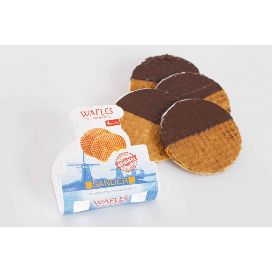 Wafles con caramelo cubierto de chocolate de Sander Chocolatier 4 unidades Wafles con caramelo cubierto de chocolate de Sander Chocolatier 4 unidades